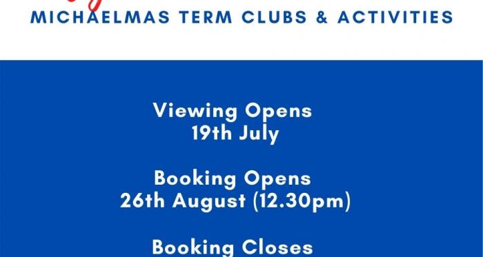 Clubs and Activities for Michaelmas Term