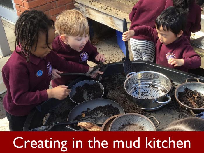 Creating in the mud kitchen
