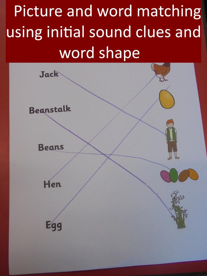 3 Picture and word matching using initial sound clues and word shape